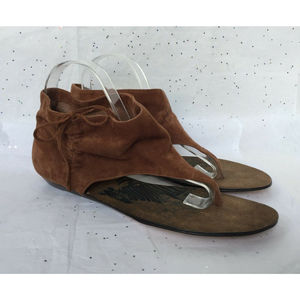 Dolce Vita Brown Suede Slouchy Ruched Ankle Tie Bohemian Thong Sandals - Size 9